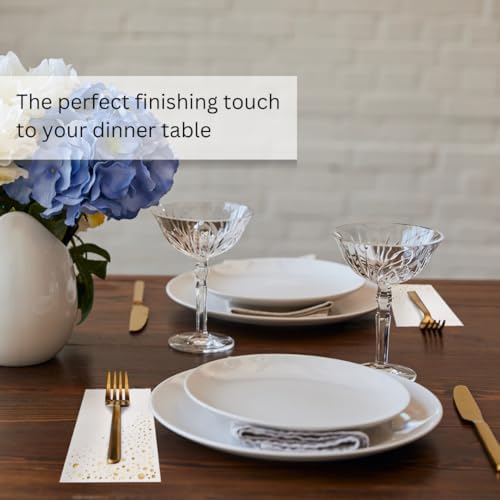 Stylish Gold Dinner Napkins, 100 White and Gold Napkins, Disposable Party Napkins, 7.5x4.25 Inch Wedding Napkins for Reception, 3-Ply Dinner Napkins, Disposable Napkins for Party, Gold Paper Napkins
