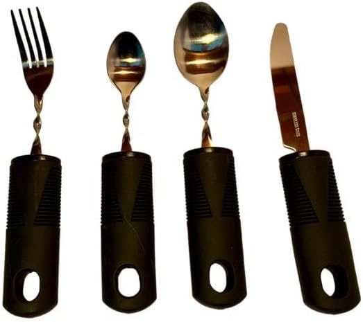 Generic UniGrip Easy Grip Adaptive Utensils, 4-Piece Set for Weak Grip, Arthritis, Stroke, Injury, Elderly. Stainless Steel Fork, Knife, Spoon Silverware Set, Black