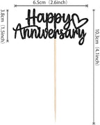 24 PCS Happy Anniversary Cupcake Toppers Glitter Wedding Anniversary Cupcake Picks Decorations for Wedding Anniversary Birthday Party Supplies Black
