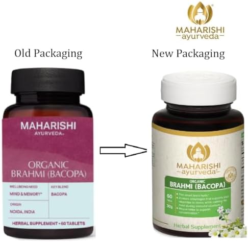 Maharishi Ayurveda Organic Brahmi (Bacopa)– 500 mg, 60 Tabs – Herbal Supplement that Supports Focus, Memory, Concentration & Cognitive Health.| Non-GMO | Certified Organic*