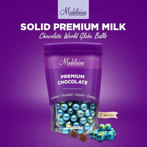 Madelaine Chocolate Premium Milk Chocolate World Globe Balls - 12 oz Bag Individually Wrapped Candy Foil Map of the World for Earth Day, Memorial Day & World-Themed Parties