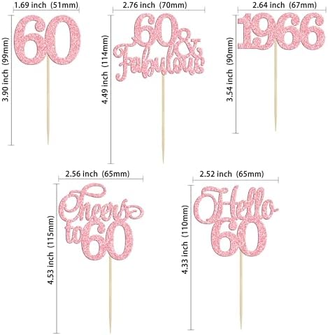Gyufise 30Pcs 60th Birthday Cupcake Toppers 60 Fabulous Cupcake Picks Cheers to 60 1966 Cake Decorations for Happy 60th Birthday Wedding Anniversary Party Decoration Supplies Pink