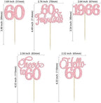 Gyufise 30Pcs 60th Birthday Cupcake Toppers 60 Fabulous Cupcake Picks Cheers to 60 1966 Cake Decorations for Happy 60th Birthday Wedding Anniversary Party Decoration Supplies Pink