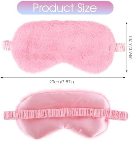 2 Pcs Plush Eye Mask Soft Sleeping Blindfold Eye Cover Comfortable Furry Faux Fur Sleeping Mask Satin Nap Night Eyeshade Cover for Women Men Gift (Blue, Pink)