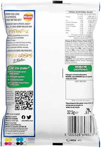 Walkers Cheese and Onion 32.5 g (Pack of 48)