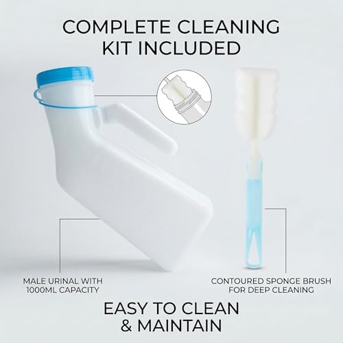 Urinals for Men with Professional Cleaning Brush, 1000ml Standard Capacity Urine Bottles for Men, Reliable Pee Bottles for Men, Durable Male Urinal for Seniors, Portable Large Urine Bottle