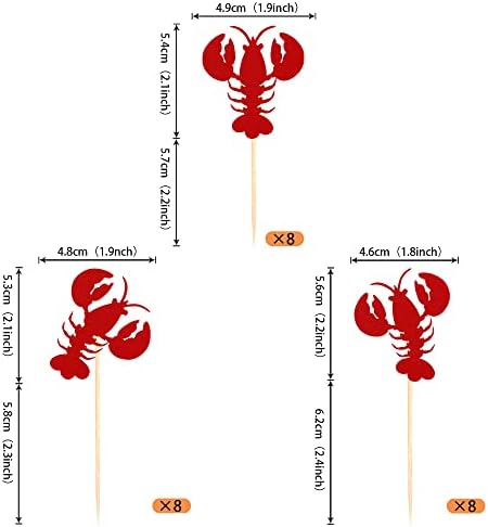 24 Pack Crawfish Cupcake Toppers Red Glitter Lobster Cupcake Food Picks Bridal Shower Bachelorette Sea Animal Theme Baby Shower Kids Birthday Party Cake Decorations Supplies Red