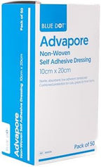 Blue Dot Advapore Fabric Non-Woven Self Adhesive Wound Dressing 50-Piece Set, 10 cm x 20 cm Size