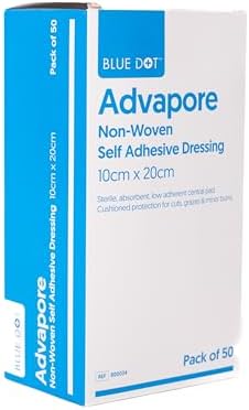 Blue Dot Advapore Fabric Non-Woven Self Adhesive Wound Dressing 50-Piece Set, 10 cm x 20 cm Size