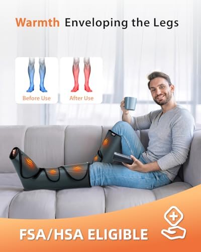 CINCOM Leg Massager with Heat and Compression, Legs Massage for Circulation and Pain Relief, Heating Calf Leg Air Compression Massager Help with Relief Edema