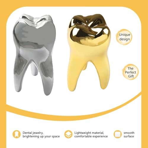 Dental Tooth Model Decoration for Office Tooth Model Gift for Display Decoration Clinic Desktops Dental Student Gift(Golden)