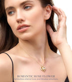 Beam & Bask Rose Flower Heart Moissanite Necklaces for Wife, S925 Silver Pendant for Women, 18K Gold Plated Jewelry for Her Girlfriend Mom for Anniversary Birthday