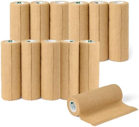 Medline Self-Adherent Cohesive Wrap Bandage with Latex, 6" x 5 yd, Tan, 12 Count