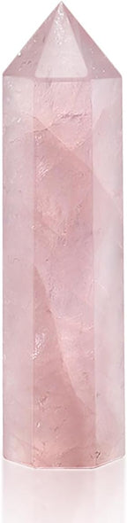 Natural Healing Crystal Wand - 2.4-2.8" Polished Gemstone Point Obelisk - Rose Quartz & Hexagonal Towers for Reiki Energy, Chakra Balancing, Meditation & Home Office Decor - Spiritual Gifts for Women