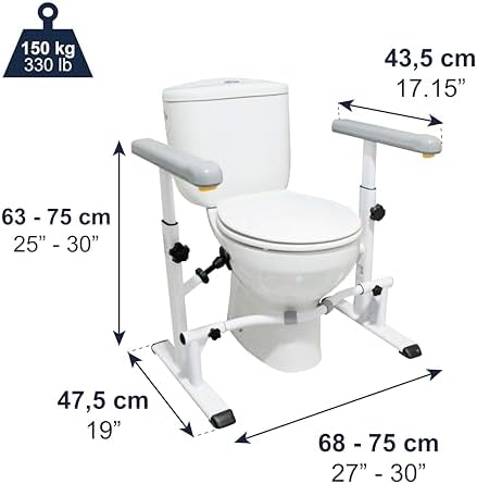 KMINA Toilet Safety Rails for Seniors, Heavy Duty Frame with Handles, Adjustable Height and Width, Handicap Grab Bars