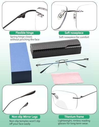 Photochromic Bifocal Reading Glasses For Men Women-Blue Light Protection,Fashion Frameless Readers Glasses UV400