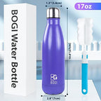 BOGI 17oz Insulated Water Bottle Double Wall Vacuum Stainless Steel Water Bottles, Leak Proof Metal Sports Water Bottle Keeps Drink Hot and Cold - Perfect for Outdoor Sports Camping Biking (Purple)