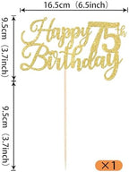 Rsstarxi 1 Pack Happy 75th Birthday Cake Topper Gold Glitter Cheers to 75 Years Hello 75 Fabulous Cake Pick for It's My 75 Birthday Theme Celebrate Party Cake Decorations Supplies