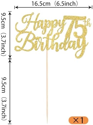 Rsstarxi 1 Pack Happy 75th Birthday Cake Topper Gold Glitter Cheers to 75 Years Hello 75 Fabulous Cake Pick for It's My 75 Birthday Theme Celebrate Party Cake Decorations Supplies