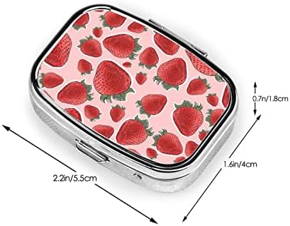 Pill Case Pill Box with Mirror Silver Pocket 2 Compartment Medicine Case Vitamin Pill Organizer for Pocket Purse and Travel Gifts - Strawberry Fruit Pink