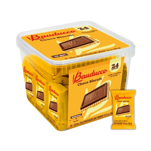 Bauducco Choco Biscuit Cookies – Crispy Chocolate-Covered Biscuits, Individually Wrapped for Snacking, Dessert, and Lunch Boxes, 15.2 oz (Pack of 24)