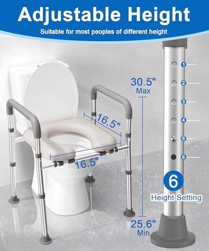 HOMLAND Raised Toilet Seat with Handles, Toilet Seat Riser for Seniors with Adjustable Height & Width, FSA HSA Eligible 400lb Handicap Elevated Toilet Seat for Elderly, Pregnant, Fit Any Toilet