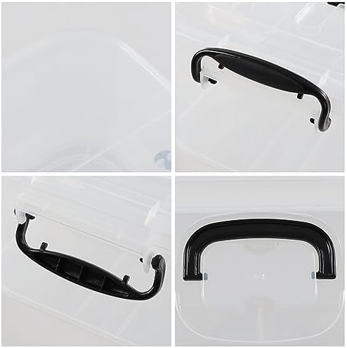 Quickquick 8 L Plastic Latching Box with Handle, Storage Latch Bins with Handles, Clear, 2 Packs