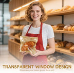 SUREHOME Paper Sandwich Bags 100 Pcs 7.1 X 7.5 In Kraft Brown Paper Bags with Window Individual Heat Seal Bakery Bag with Sticker Cookie Bag for Party Favors Snacks Treats Bread Baked Goods Packaging