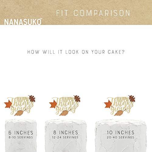 Cake Topper - HAPPY thanksgiving - Double Sided gold glitter with fall colors leaves - Premium quality Made in USA