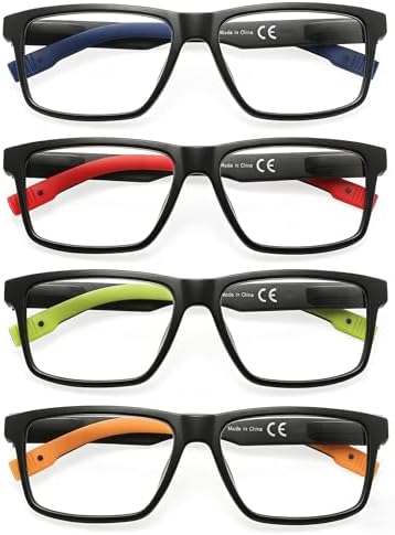 MODFANS Reading Glasses Men Oversized Readers,4 Pack Large Blue Light Reading Glasses for women Rubber Temple with Spring Hinge Eyeglasses 1.25