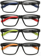 MODFANS Reading Glasses Men Oversized Readers,4 Pack Large Blue Light Reading Glasses for women Rubber Temple with Spring Hinge Eyeglasses 1.25