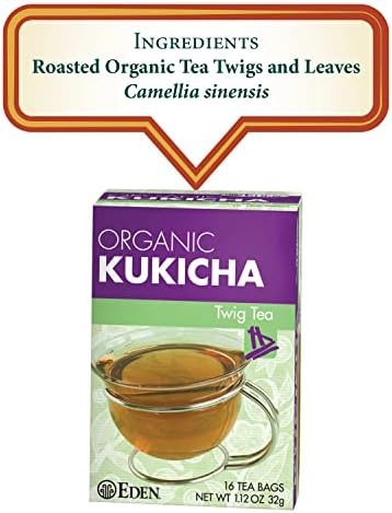 Eden Kukicha Organic Roasted Twig Tea, George Ohsawa Macrobiotic, Low Caffeine, 16 Unbleached Manila Tea Bags/Box