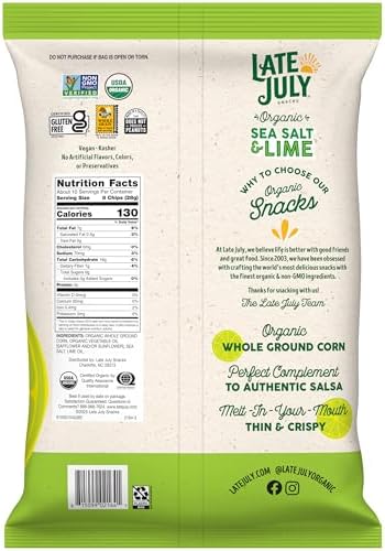 Late July Sea Salt & Lime Organic Tortilla Chips, 10.1 Oz Bag
