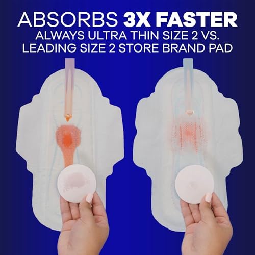 Always Ultra Thin Feminine Pads with Wings for Women, Size 5, Extra Heavy Overnight Absorbency, Unscented, Up to 100% Leak-Free Comfort, 34 Count