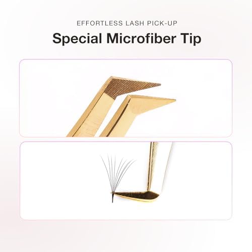 Curacoro Lash Tweezer - Professional & Precision Fiber Tip Grip Lash Tweezers for Eyelash Extensions, Multi Shapes & Purposes Tweezers for Volume, Isolation & Classic Lashes (Gold, The Good Angle)