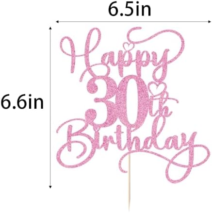 Pink Happy 30th Birthday Cake Topper 1pcs Glitter Cake Topper for thirty Birthday/Anniversary Theme Party Cake Decorations Supplies