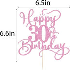 Pink Happy 30th Birthday Cake Topper 1pcs Glitter Cake Topper for thirty Birthday/Anniversary Theme Party Cake Decorations Supplies