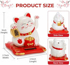 Youeon 2 Pcs Lucky Cat Waving Arm, Small Solar Waving Cat, Cute White Beckoning Cat Welcoming Cat, Maneki Neko as Good Luck Decor for Home, Office, Car, Stores, Restaurants