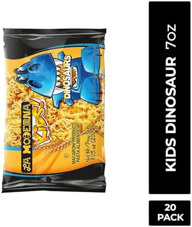 LA MODERNA, Kids Dinosaur Pasta, 7.05 oz (Pack of 20) - Made with Durum Wheat Semolina | Fun Shapes for Kids | Enriched with Iron & B Vitamins | Non-GMO | Kosher | Quick Family Meal