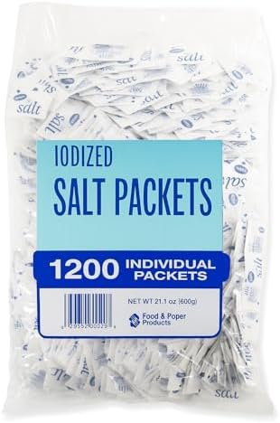 Iodized Individual Salt Packets, 1200 Count, 0.5g Each, 21.1 Ounces Total