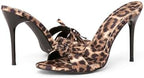 Leopard Print Round Open-Toe Stiletto Heels - 3.9 Inch Comfortable Heeled Sandals for Women, Sexy Party & Special Occasions Weddings, Cocktail Parties, Prom & Date Nights