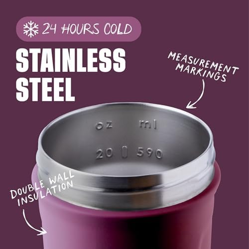 BlenderBottle Strada Shaker Cup Insulated Stainless Steel Water Bottle with Wire Whisk, 24-Ounce, Plum