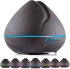 Essential Oil Diffusers, 500ml Diffuser, 7 Color LED Light, Timer Adjustable and Waterless Auto Shut-Off, Wood Grain Cool Mist Aromatherapy Humidifier for Home Yoga Office