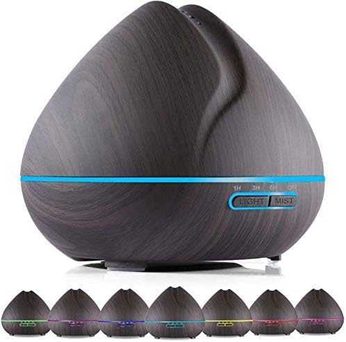 Essential Oil Diffusers, 500ml Diffuser, 7 Color LED Light, Timer Adjustable and Waterless Auto Shut-Off, Wood Grain Cool Mist Aromatherapy Humidifier for Home Yoga Office