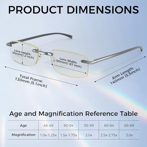 CGID Unisex Lightweight Rimless Frameless Rectangle Reading Glasses Mens Womens Spring Hinge Readers