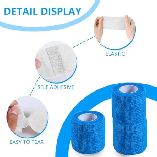 15 Pack 2 Inch x 5 Yards Blue Self Adhesive Bandage Breathable Cohesive Bandage Wrap Rolls Elastic Self-Adherent Tape for Stretch Athletic, Sports, Wrist, Ankle