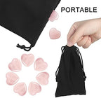 Patelai 24 Pcs Rose Quartz Heart Crystals Pink Heart Shaped Stones Natural Healing Worry Stones Mini Pocket Gemstone with Black Flannelette Bag for Women Mothers Day Anniversary Gifts Reiki Balancing