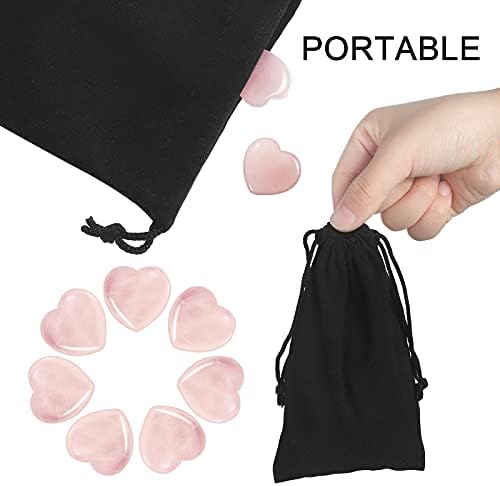 Patelai 24 Pcs Rose Quartz Heart Crystals Pink Heart Shaped Stones Natural Healing Worry Stones Mini Pocket Gemstone with Black Flannelette Bag for Women Mothers Day Anniversary Gifts Reiki Balancing