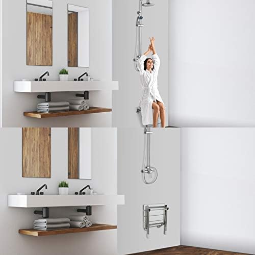 Folding Shower Seat Wall Mounted with Legs, Foldable Shower Chair for Inside Shower, Fold Down Shower Bench for Seniors (White, Fixed Height)
