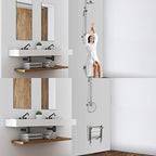 Folding Shower Seat Wall Mounted Bathroom Bathtub Safety Stool Chair, Solid Wood, with Support Legs, Load of 350 lbs, 14.88"(L)*12"(W)*17.12"(H) (WPC)